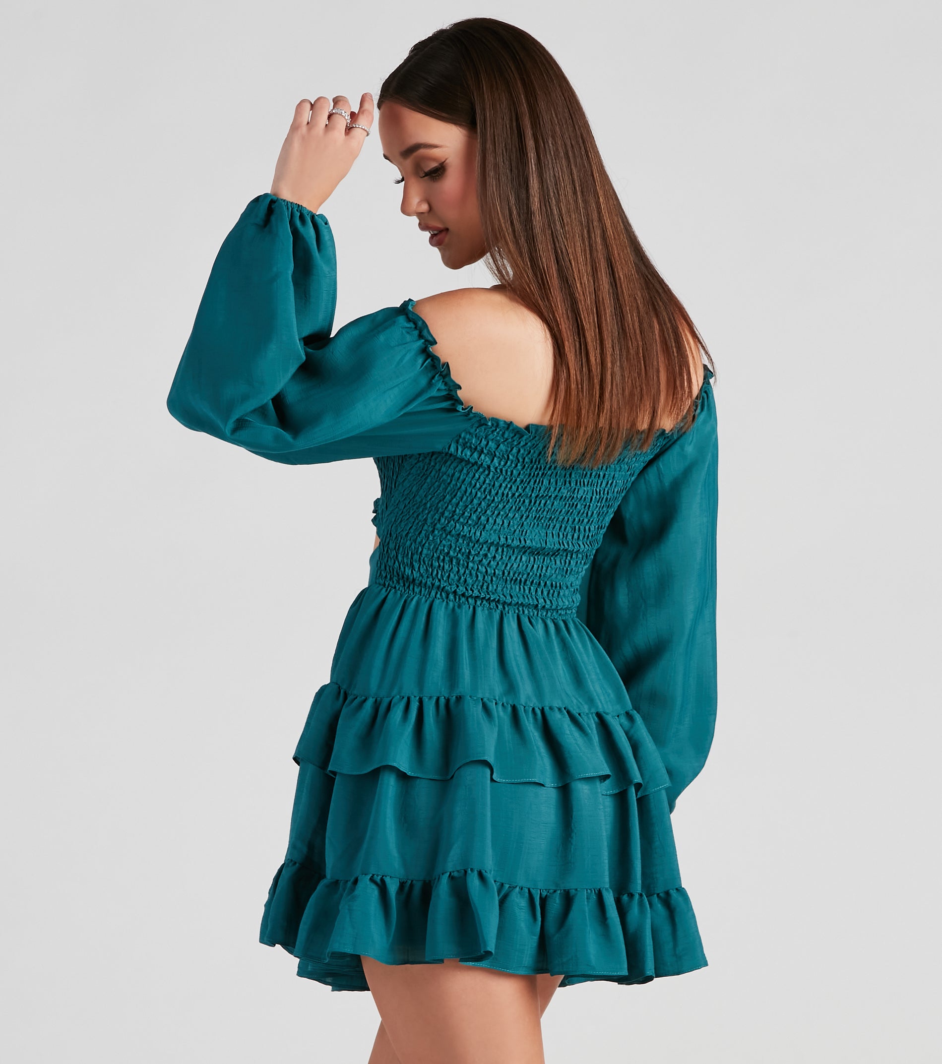 So Sweet Ruffled Cutout Skater Dress