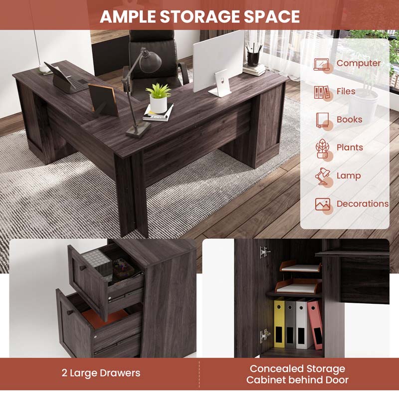 L-Shaped Corner Desk with Storage Drawers & Keyboard Tray, Space-Saving Home Office Computer Desk