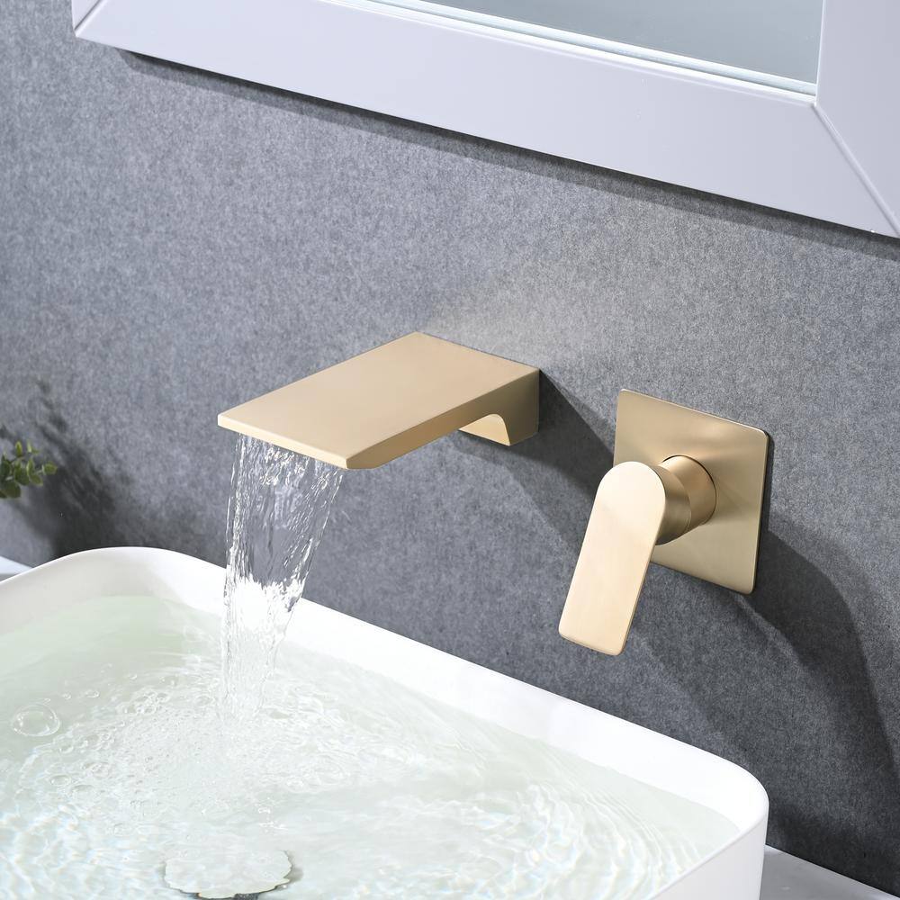 Magic Home Single-Handle Bathtub Waterfall Wall Mounted SInk Faucet in Brushed Gold CS-W121749826