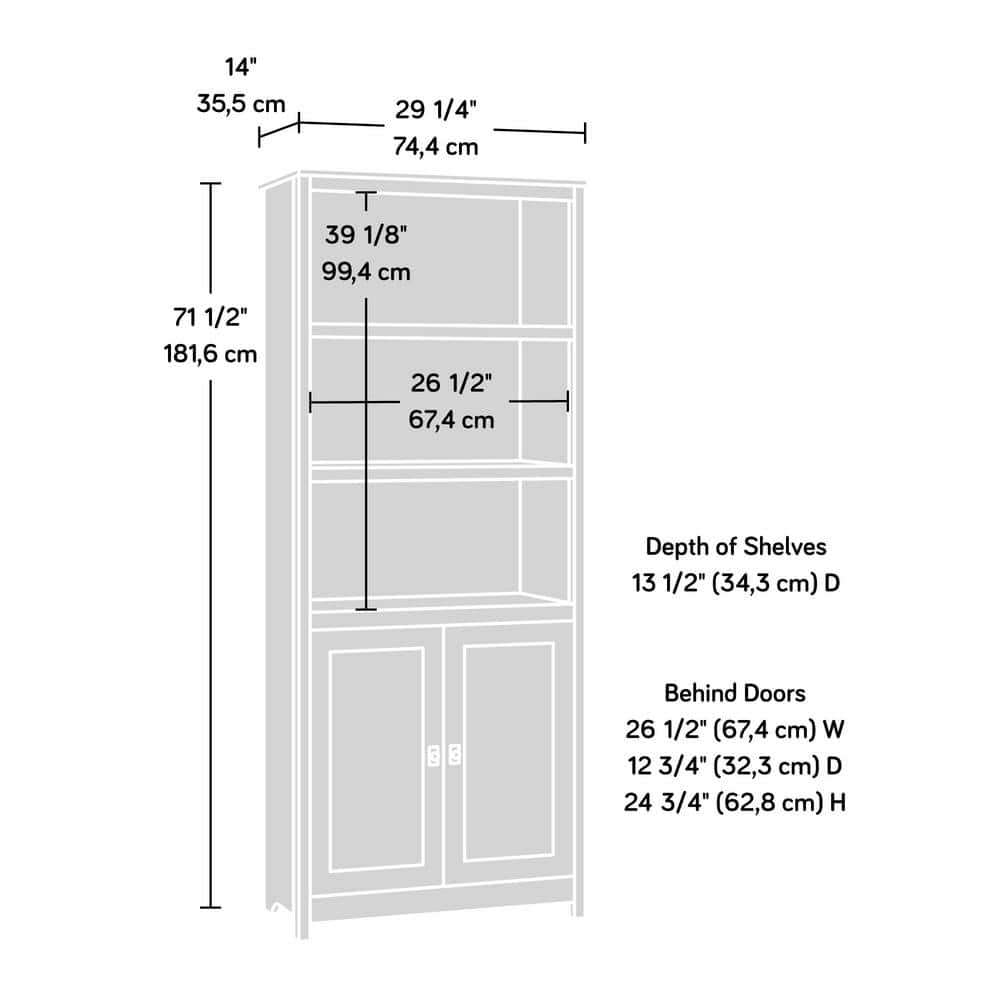 SAUDER Cottage Road 71.496 in. Raven Oak 5-Shelf Standard Bookcase with Doors 431262