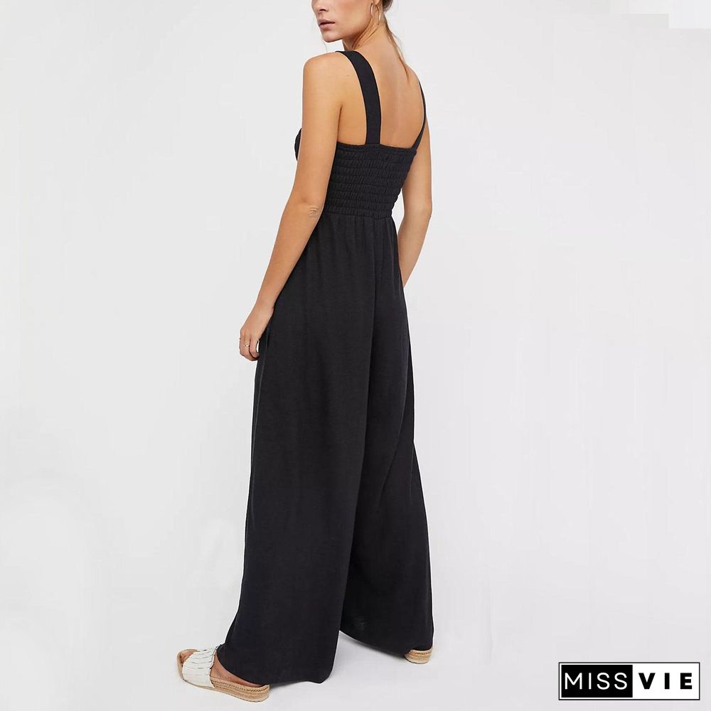 Sleeveless Bustier Tank Top Loose Wide Leg Jumpsuit