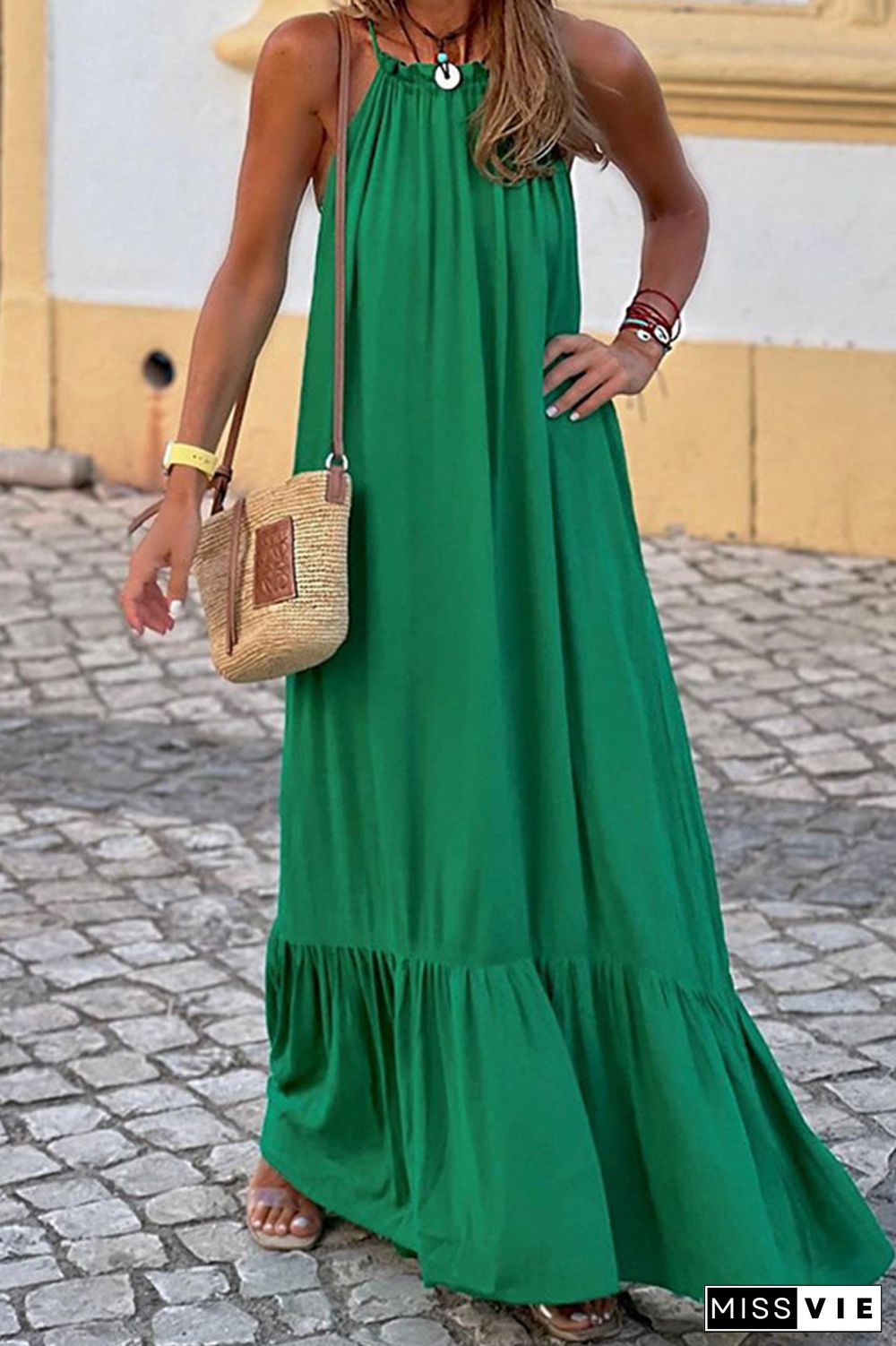 Casual Solid Patchwork O Neck Sleeveless Dress Dresses