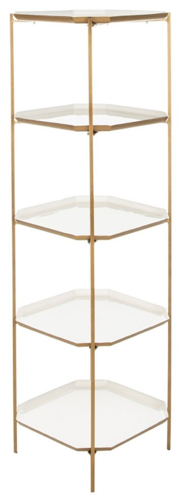 Coni 5 Tier Etagere/ Bookcase White/ Brass   Contemporary   Bookcases   by Peachtree Fine Furniture  Houzz