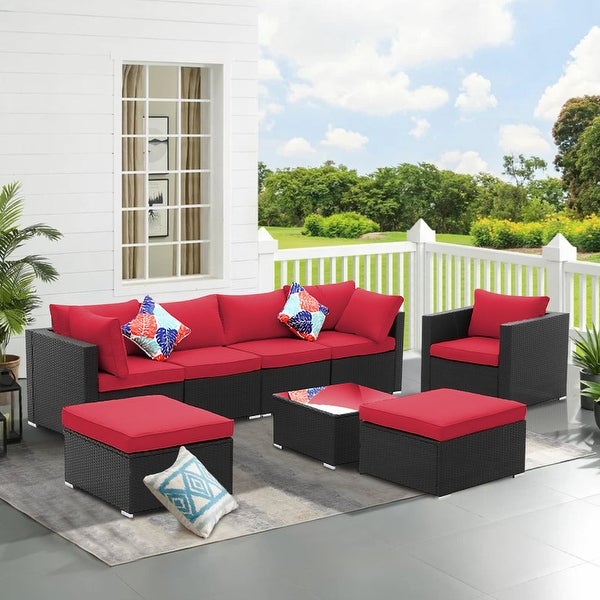 Zenova PE Rattan Wicker Modular Patio Sofa Set with Pillows - Overstock - 32497739