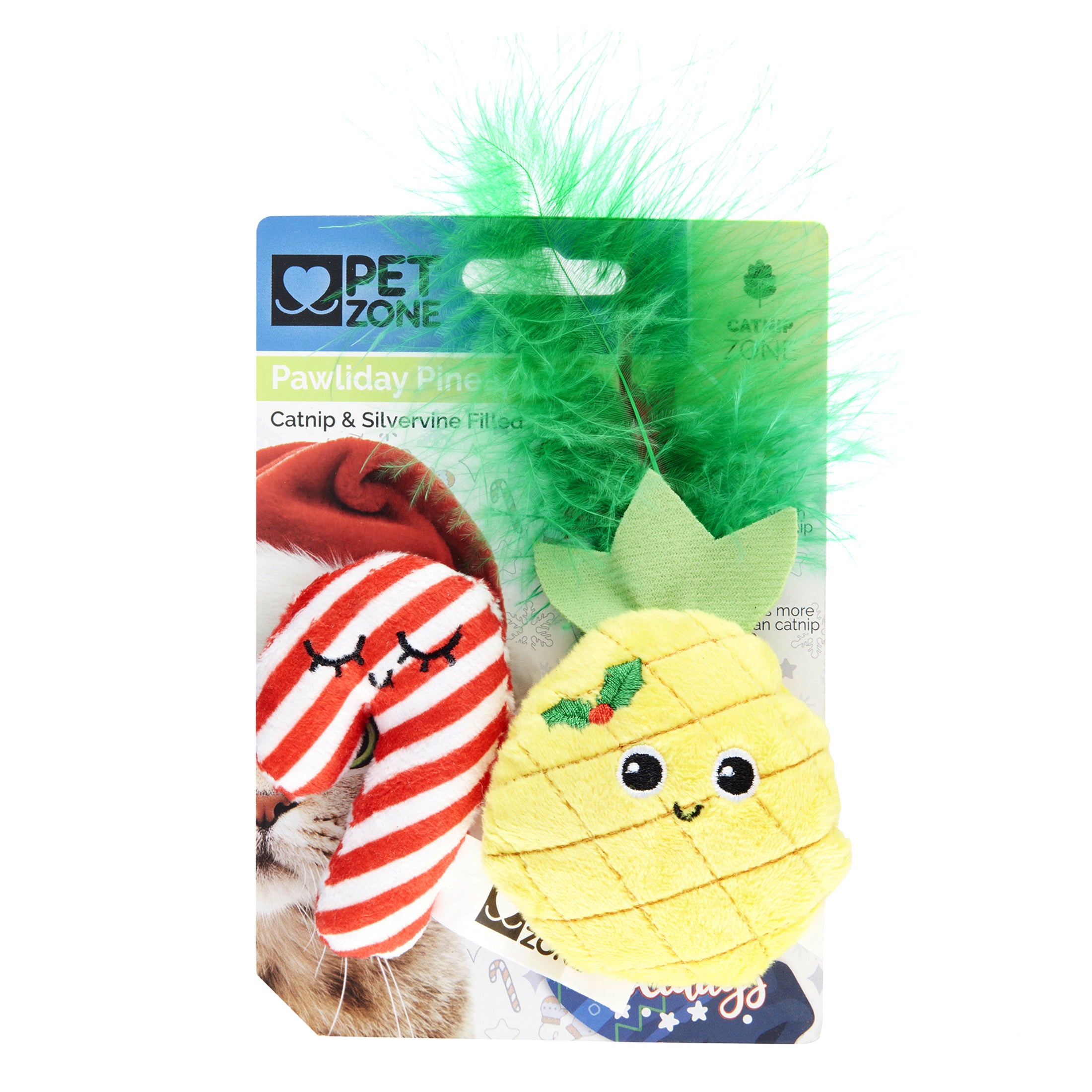 Pet Zone Pawliday Pineapple Plush Catnip Filled Cat Toys for Cats and Kittens， 2 Pack