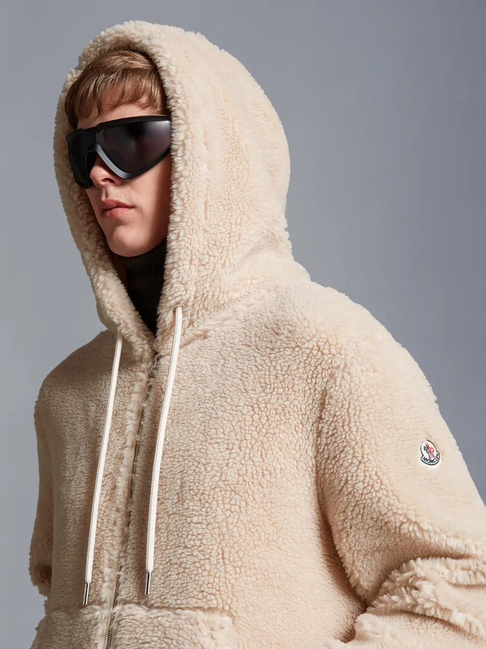 MONCLER Teddy Zip-Up Hoodie Beige