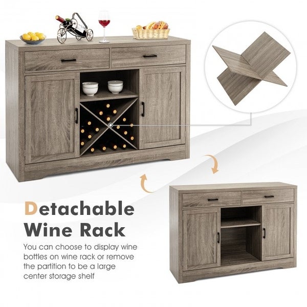 Wooden Buffet Cabinet with 2 Large Storage Drawers and Detachable Wine Rack - 52