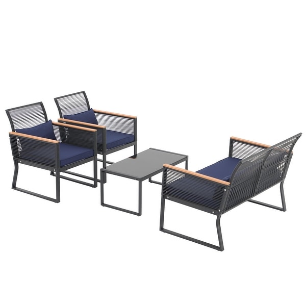 Outdoor 4piece Wicker Patio Conversation Set