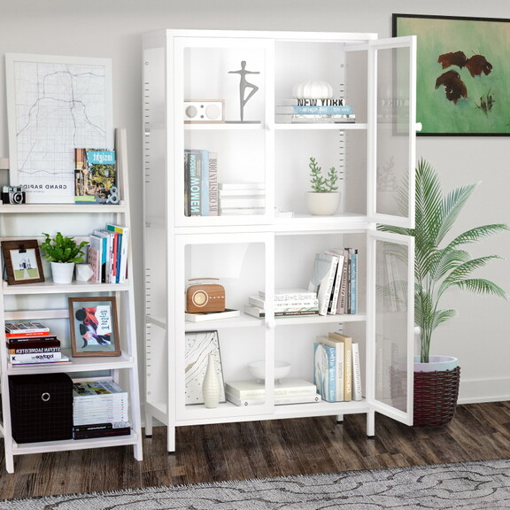 Four Glass Door Storage Cabinet with Adjustable Sh...