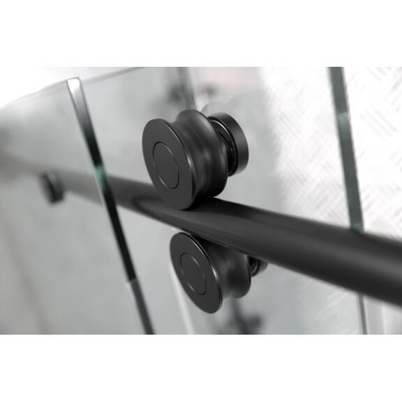 Frameless Black Glass Sliding Bathtub Door Adjusta...