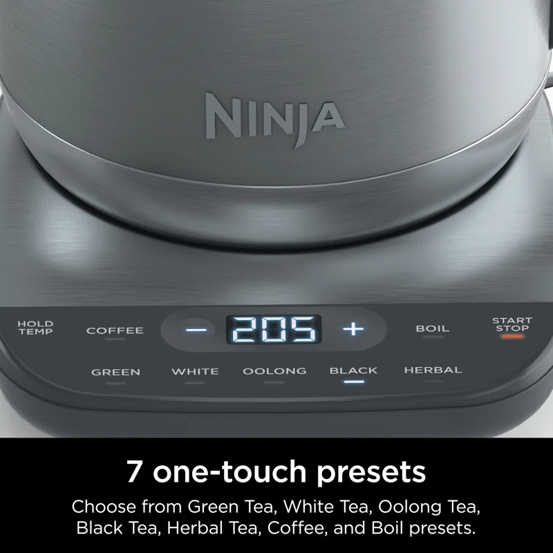 Ninja KT200 Precision Temperature Electric Kettle， 1500 watts， BPA Free， Stainless， 7-Cup Capacity， Hold Temp Setting， Silver