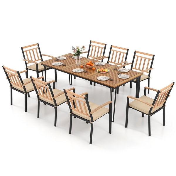 Gymax 9 PCS Patio Dining Set w/ Rectangular Acacia Wood Dining Table 8