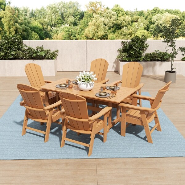 Polytrends Laguna Hdpe All Weather Outdoor Patio Rectangular Adirondack Dining Chairs With Table (7Piece Set)