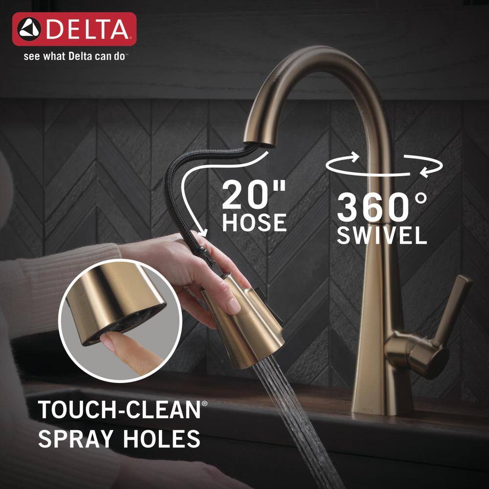 Delta Lenta Single-Handle Pull-Down Sprayer Kitchen Faucet with ShieldSpray Technology in Champagne Bronze 19802Z-CZ-DST