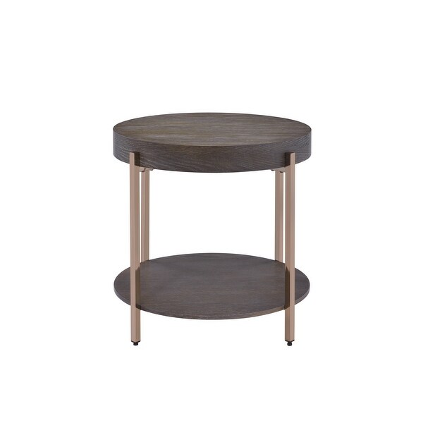 Wood and Metal End Table with 1 Shelf， Brown and Champagne