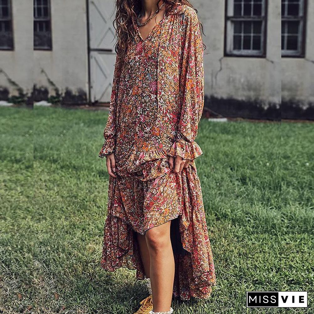 Long Sleeve Casual Floral Women Dress