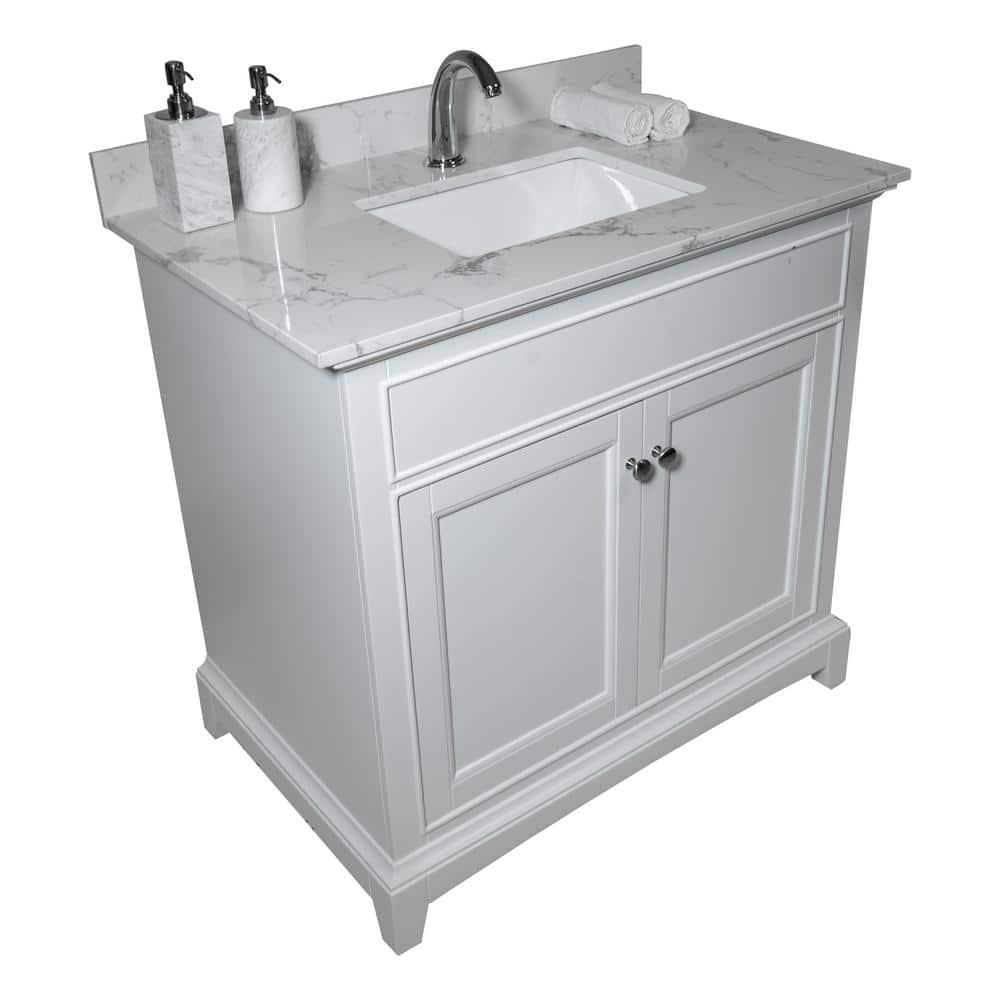 Boyel Living 31 in W x 22 in D Engineered Stone Composite Vanity Top in White with White Rectangular Single Sink  Single Hole