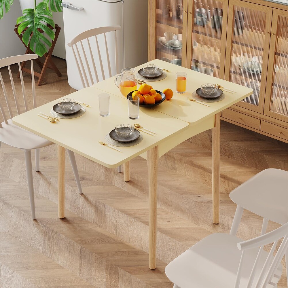 Folding Dining Table with Hidden Storage Space  Modern Dining Table with Wood Legs  Multipurpose Foldable Dining Table