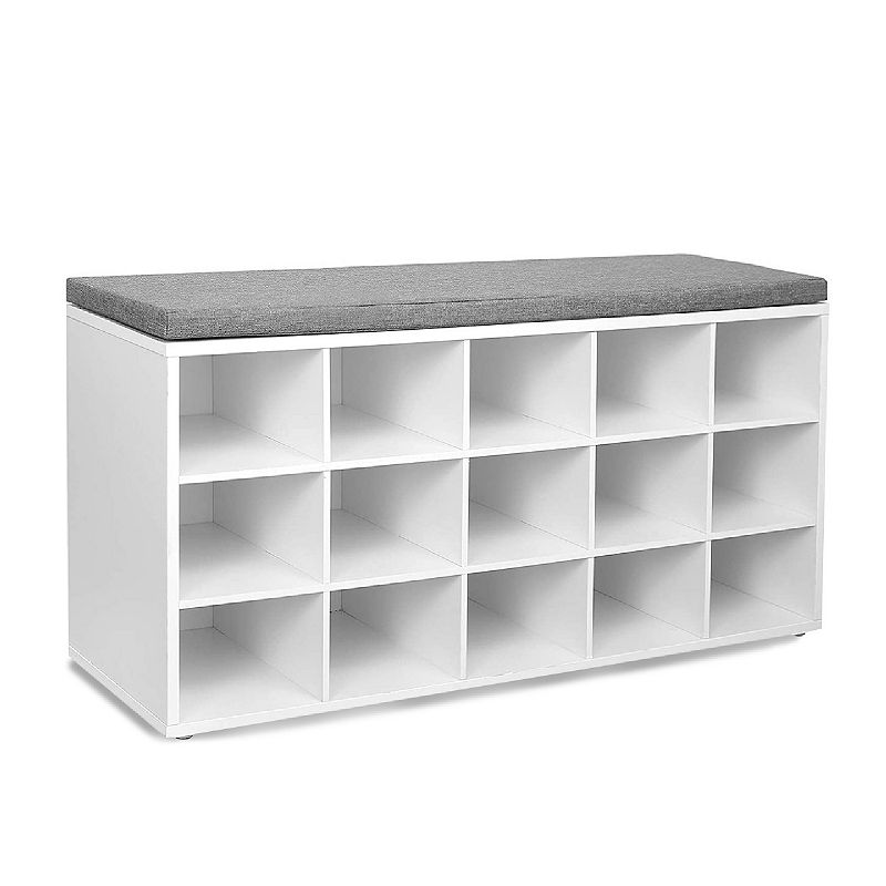 Shoe Bench with Cushion， 15-Cube Storage Bench