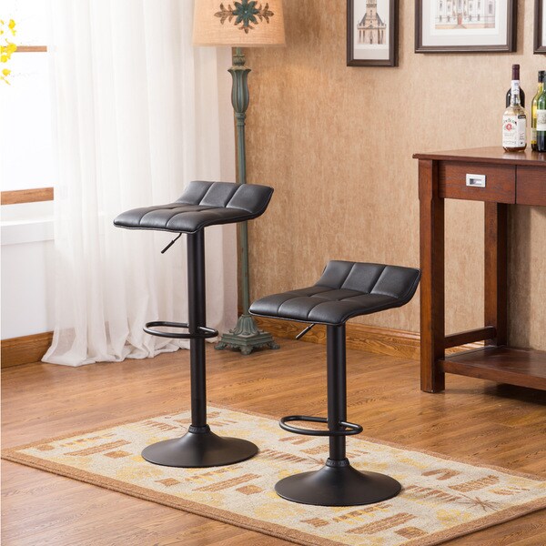 Roundhill Furniture Belham Swivel Black Bonded Leather Adjustable Bar Stool (Set of 2)