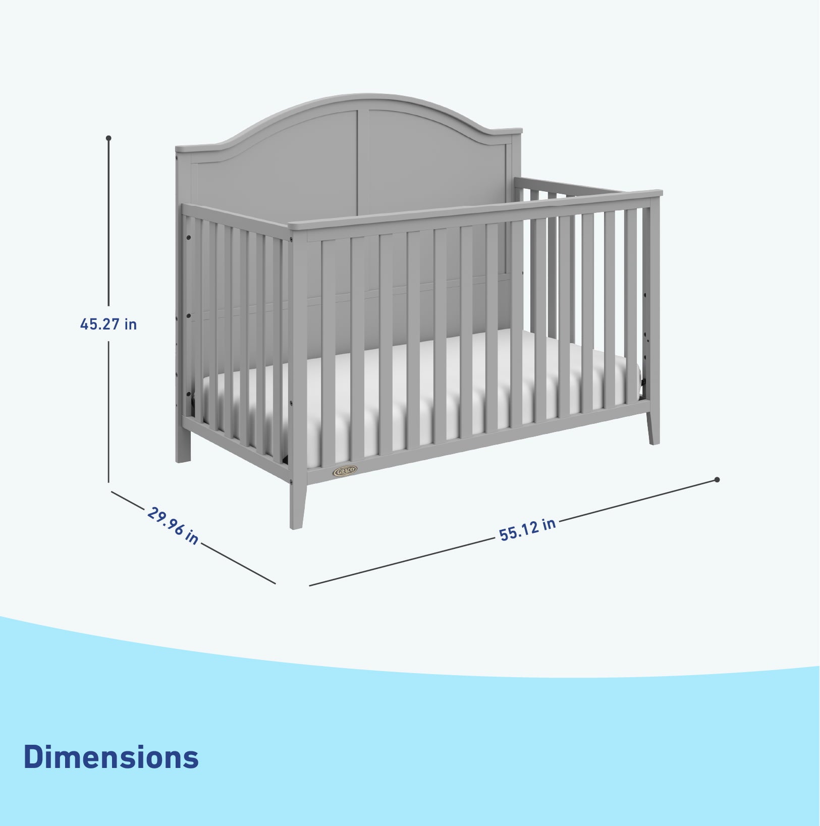 Graco Wilfred 5-in-1 Convertible Baby Crib, Pebble Gray