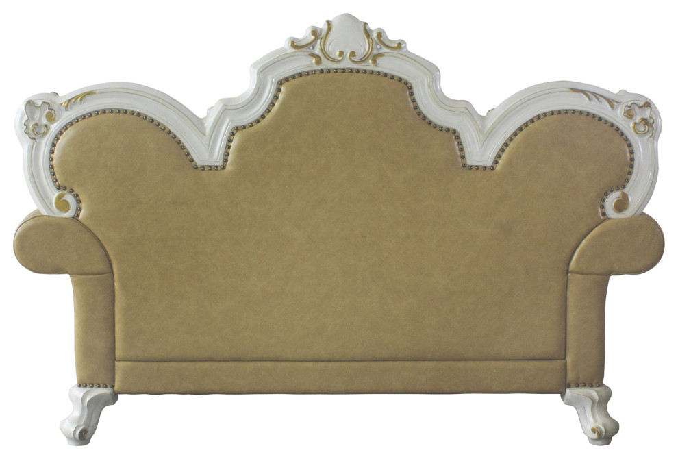 Picardy Loveseat With Pillows  Antique Pearl and Butterscotch PU   Victorian   Loveseats   by Acme Furniture  Houzz