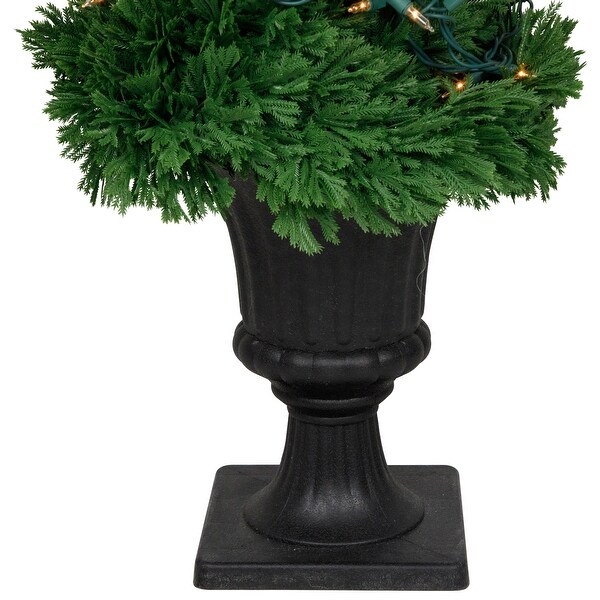 4.5' Artificial Cedar Double Spiral Topiary Tree Urn Pot Clear Lights