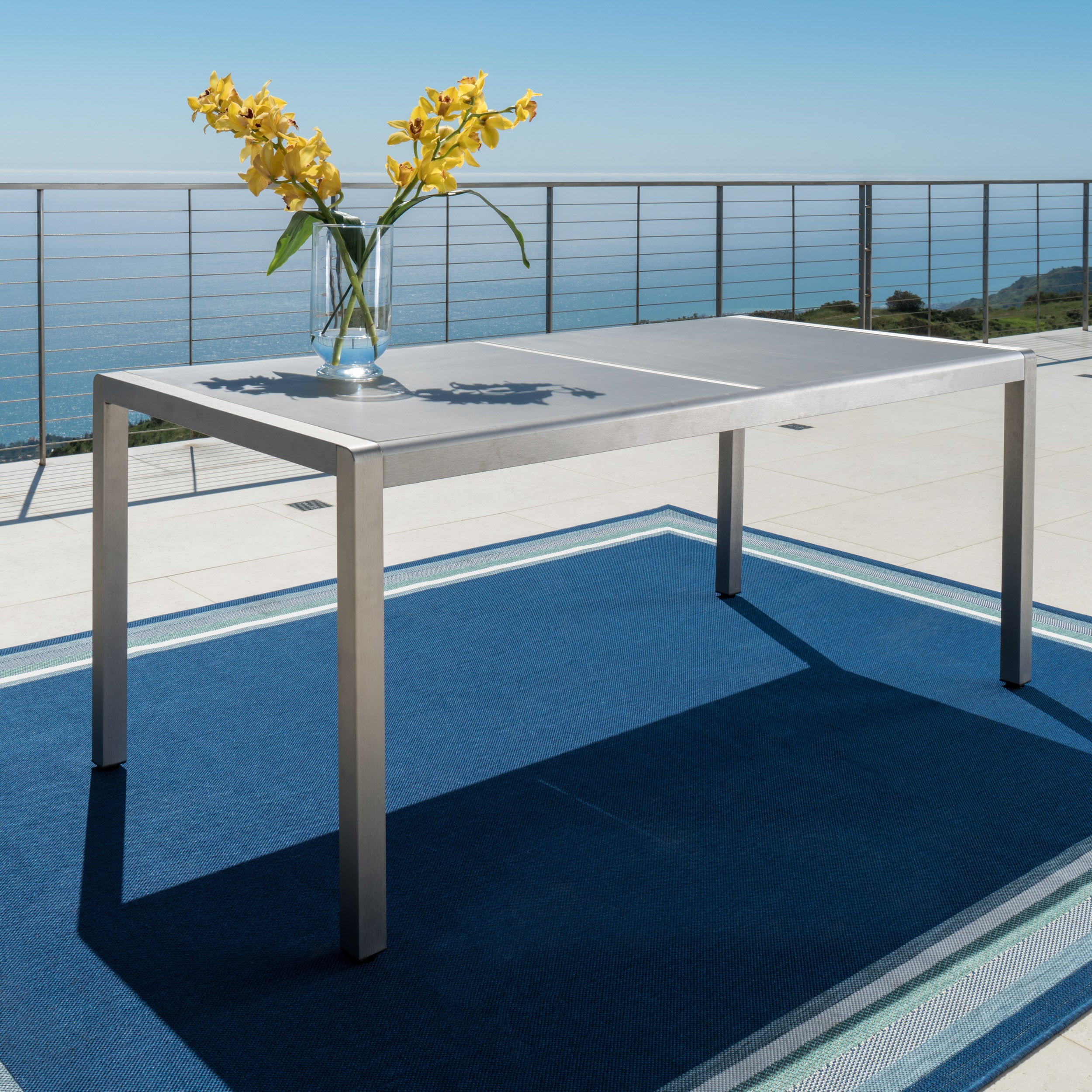 Coral Bay Outdoor Grey Aluminum Dining Table with Tempered Glass Top