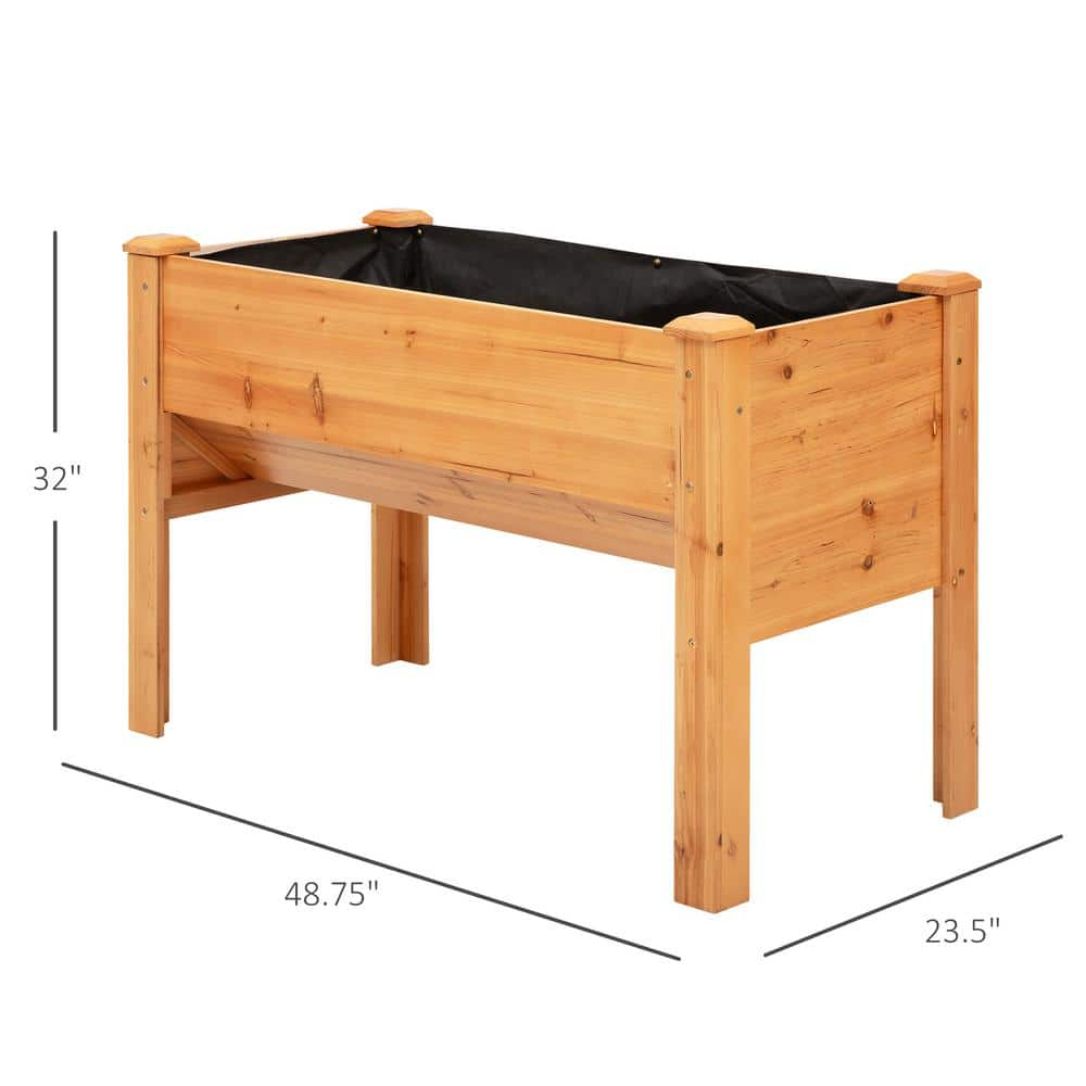 Outsunny 8.75 in. x 23.5 in. x 32 in. Brown Wood Raised Garden Planter Bed with Funnel Design and Tool Hooks 845-367