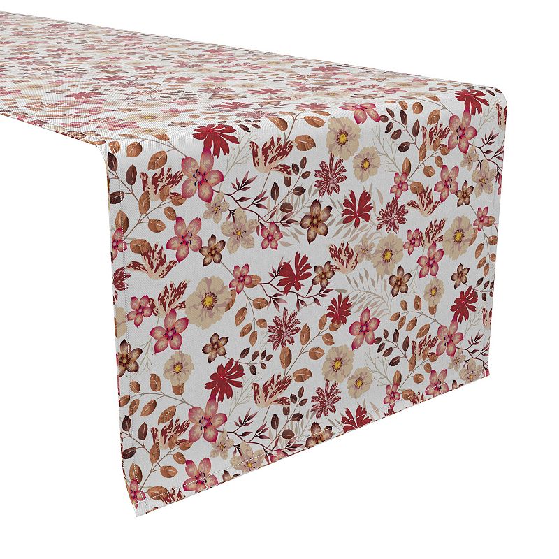 Table Runner， 100% Cotton， 16x90， Burgundy Fall Floral