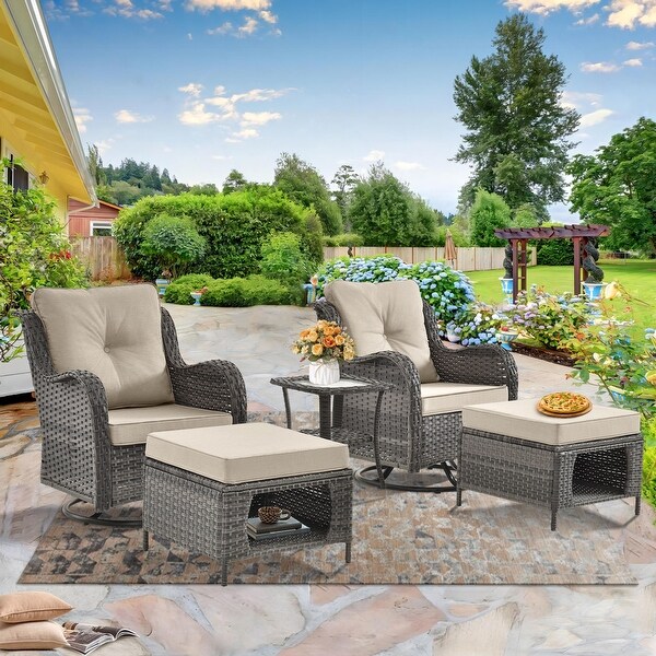 Wicker Patio Furniture Conversation Set with High Back Swivel Chairs and Storage Ottomans，Cushions Included🎃