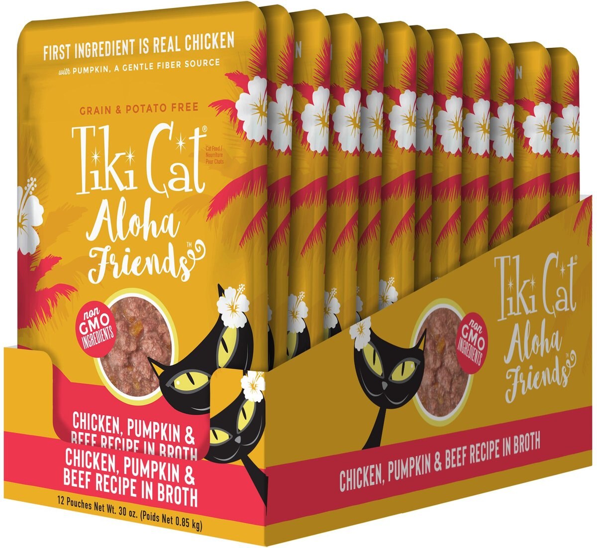 Tiki Cat Aloha Friends Chicken， Pumpkin and Beef Recipe in Broth Grain-Free Wet Cat Food，  2.5-oz， case of 12