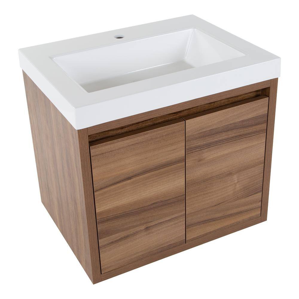 Domani Millhaven 24.5 in. W x 18.75 in. D Floating Bath Vanity in Caramel Mist with Cultured Marble Vanity Top in White B24X20179