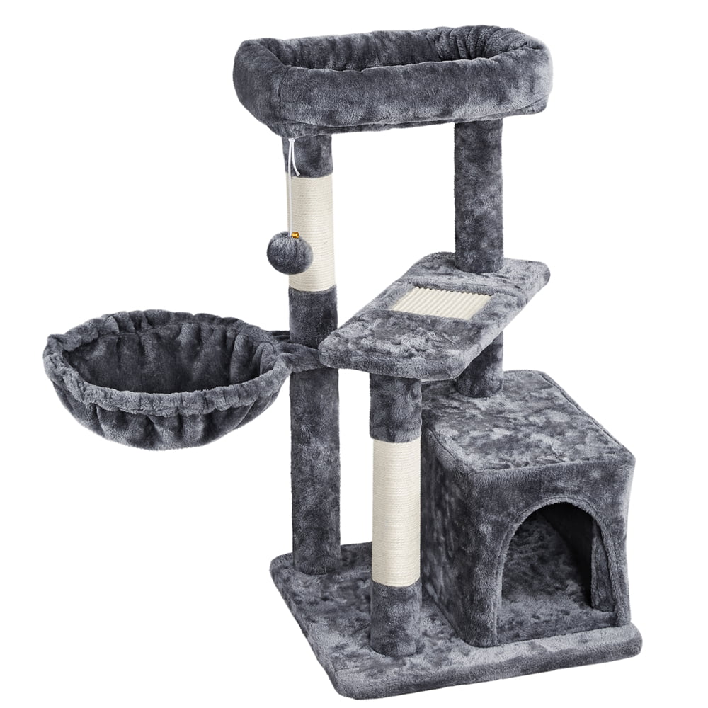 Topeakmart 33'' Cat Tree Condo Scratching Post Tower with Basket Sisal Ropes Posts， Dark Gray