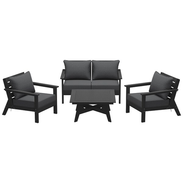 Polytrends Birchwood All Weather HDPE Outdoor Patio Black Deep Seating Sectional (5Piece Set)