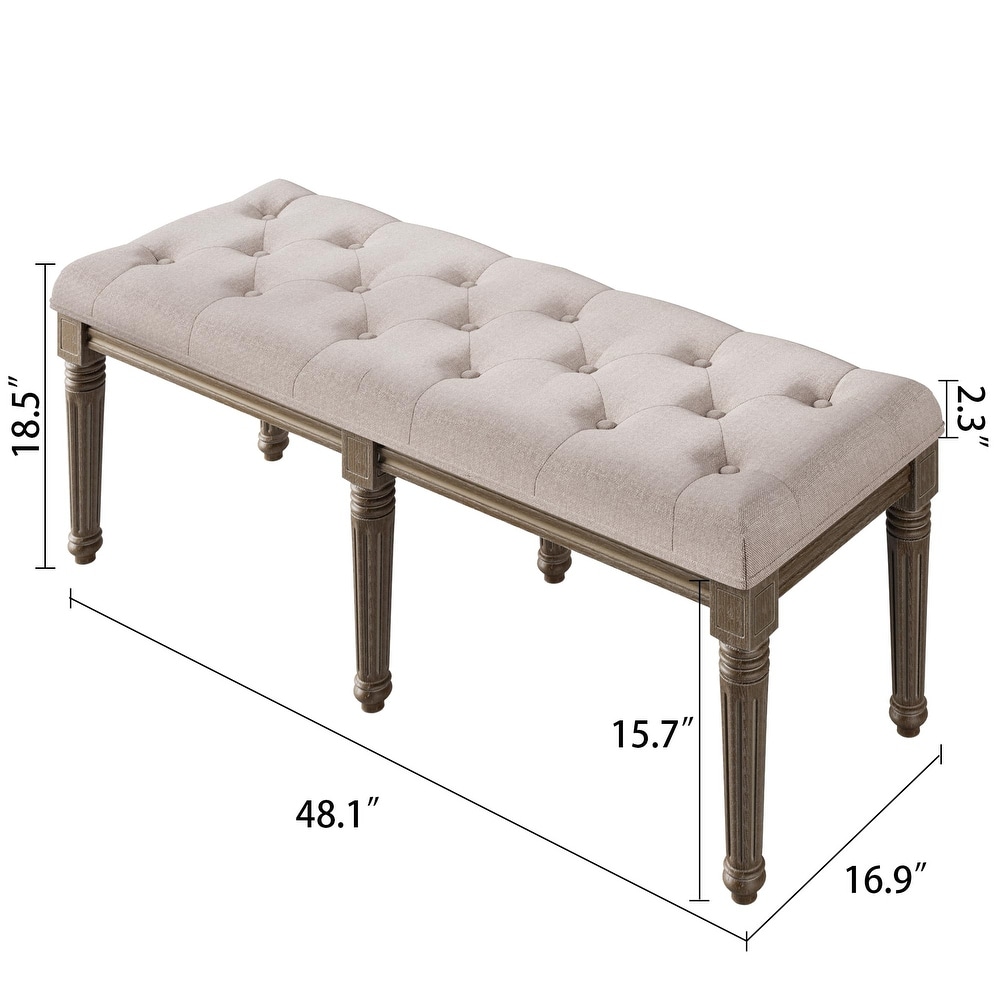 Button Tufted Wood Bench Upholstered Bench for Living Room Piano Shoe Bench   16.9\