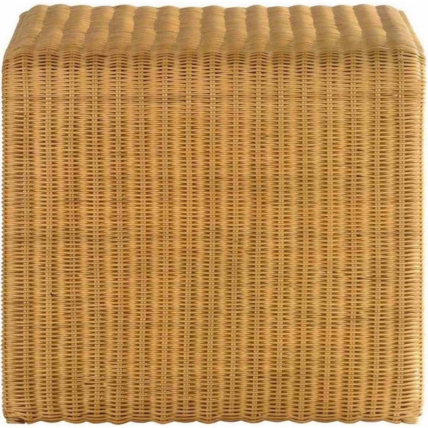 22 Inch Side End Table， Woven Rattan Frame， Waterfall Edges， Square Surface - 22L x 22W x 20H， in inches