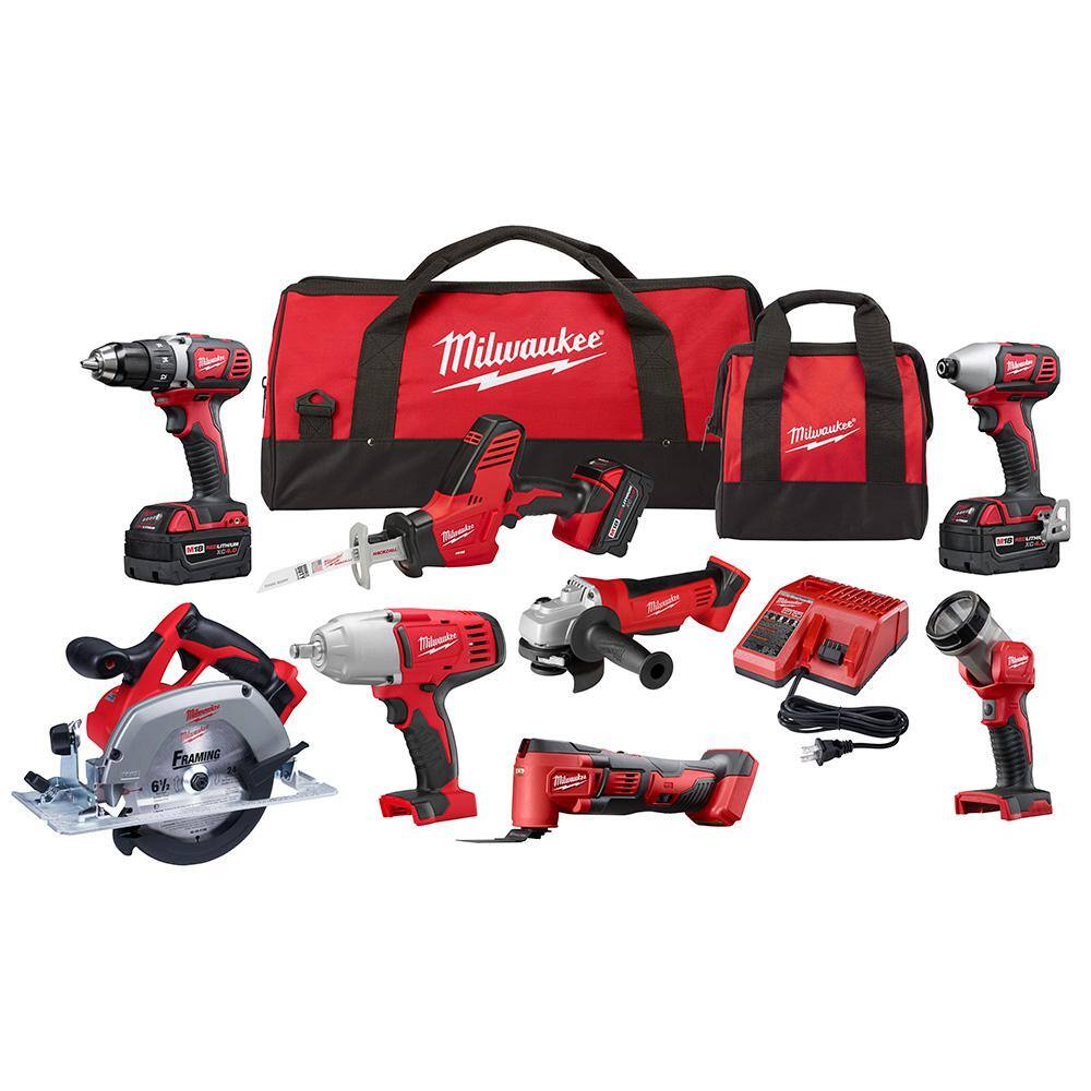 MW M18 18V Lithium-Ion Cordless Combo Kit (8-Tool) with Three 4.0 Ah Batteries 1 Charger 2 Tool Bag 2691-28XC