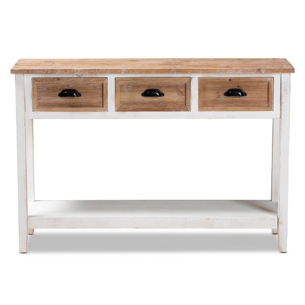 Benedict Two tone Wood 3 Drawer Console Table White oak Baxton Studio