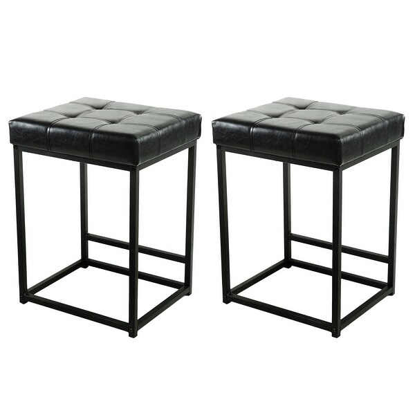 24 Inch Square Upholstered Metal Bar Stool- Set of 2