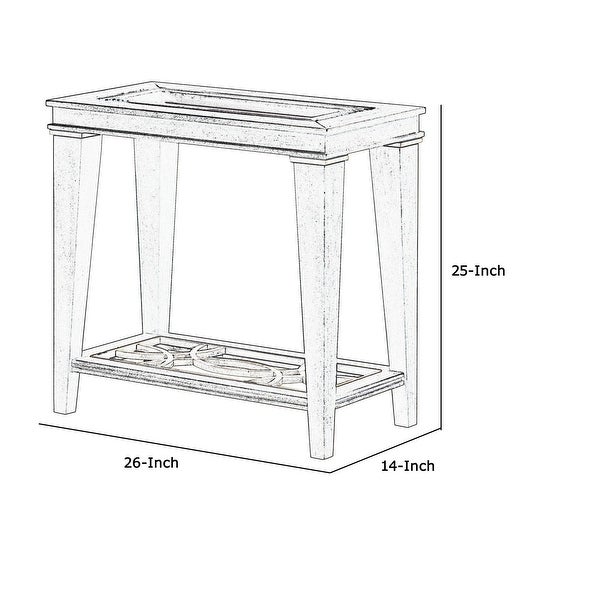 Wood and Glass Side Table with Cut Out Design， Brown