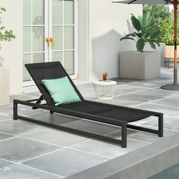 Modesta Patio Aluminum Chaise Lounge With Mesh Seating Black Christopher Knight Home