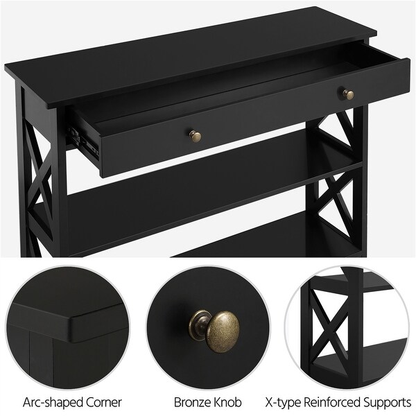 Yaheetech X Design Console Table with 1 Drawer and 2 Open Shelves