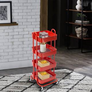 Huluwat 4-Tier Metal 4-Wheeled Shelves Storage Drawer Cart in Red RY-G-USBO4507