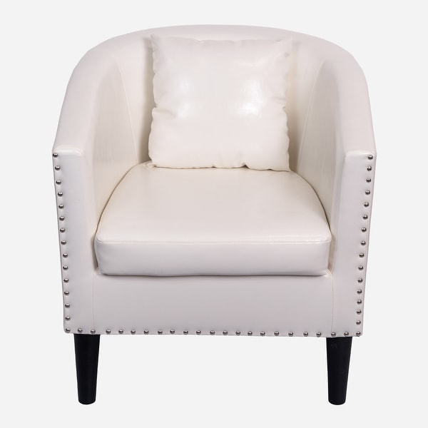 Modern Accent Chair with Ottoman Set， PU Leather Upholstered Club Round Arms Chair