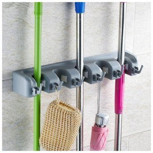 Sorbus Wall Mounted Broom Mop and Other Items with 6 Hooks Storage Organizer MOP-HLDR