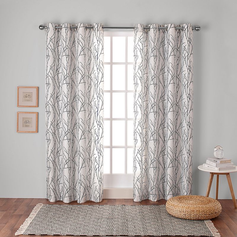 Exclusive Home 2-pack Branches Linen Blend Window Curtains