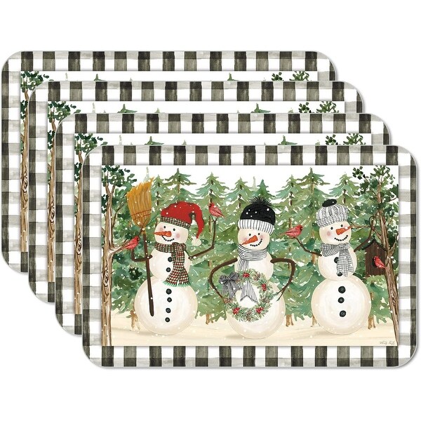 CounterArt Plaid Snowmen，Reversible Easy Care Flexible Plastic Placemat 4 Pack Made in The USA