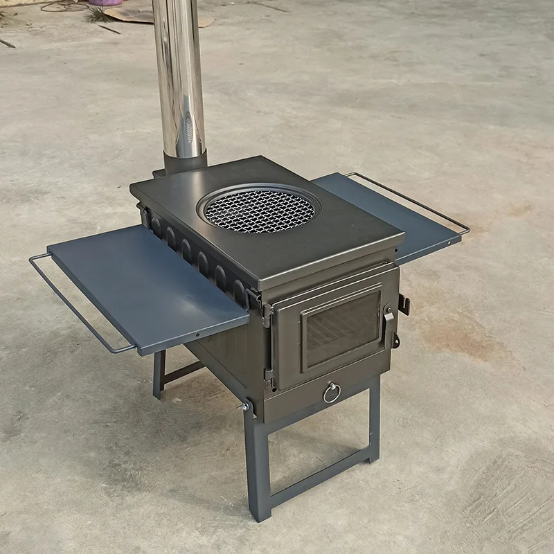 Outdoor BBQ stove Portable heater  Folding Wood Burning Camping tent Stove with glass window chimney Free BBQ grill