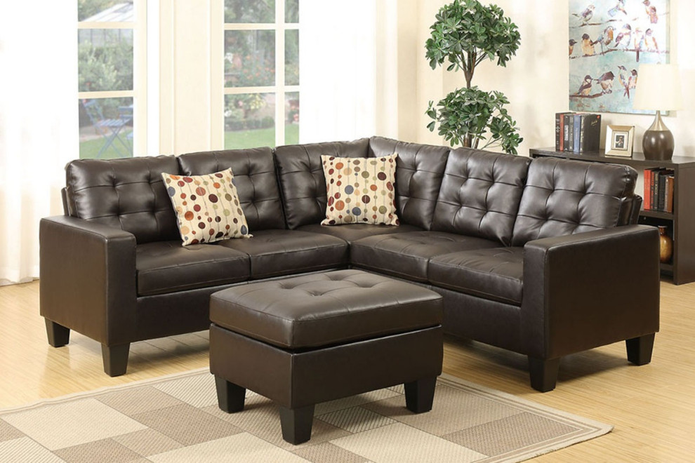 Barcelos 4 Piece Modular Sectional Bonded Leather With Ottoman  Espresso   Contemporary   Sectional Sofas   by Hollywood Decor  Houzz